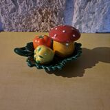 Salt shaker, pepper shaker, mustard slushie Vallauris vegetable and mushroom service