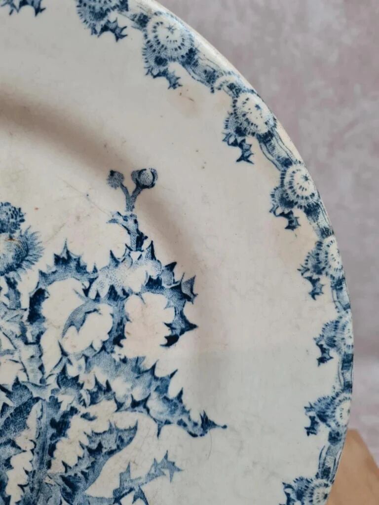 Antique plate with blue thistle decoration – Terre de fer spirit