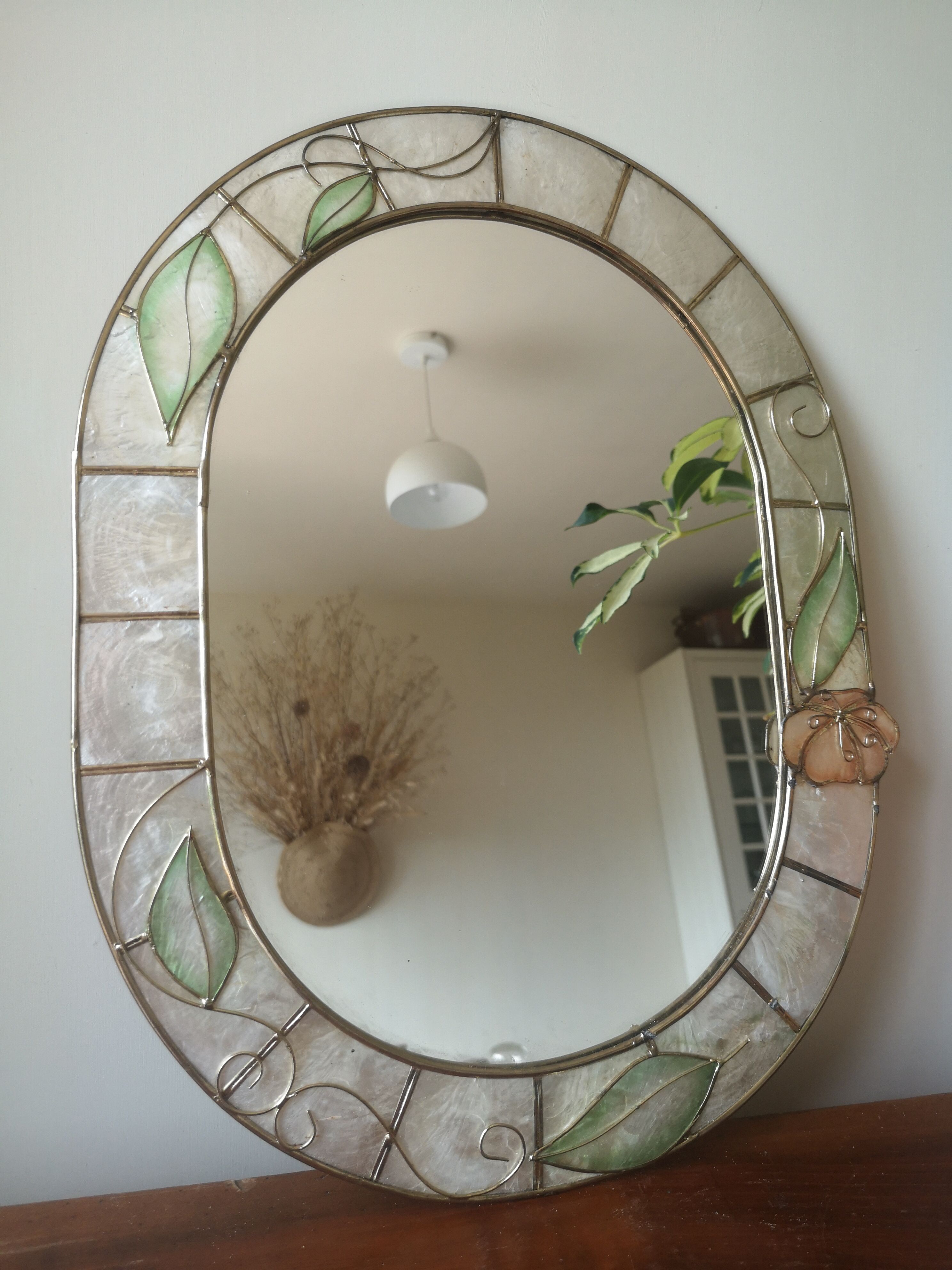 Mirror in real mother-of-pearl and brass