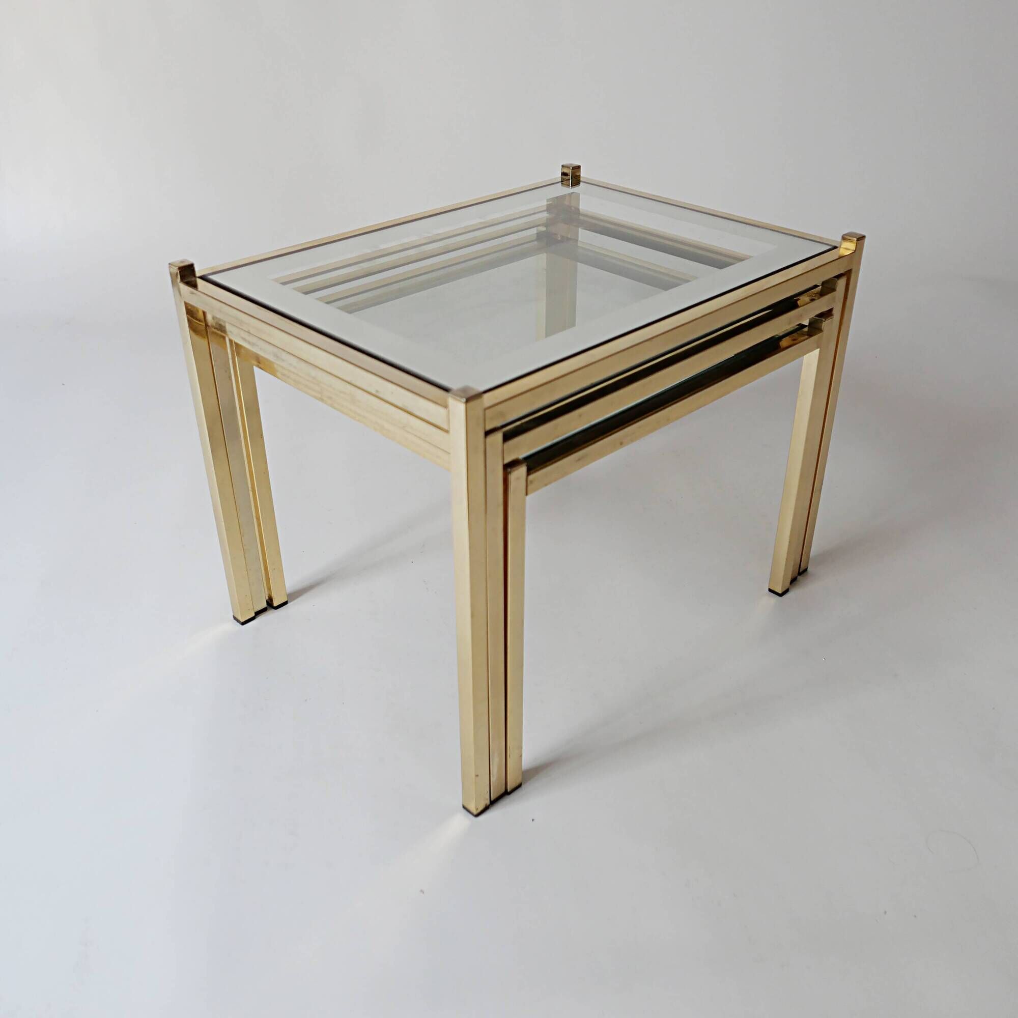 nesting tables in gold metal and mirror vintage 1970s design