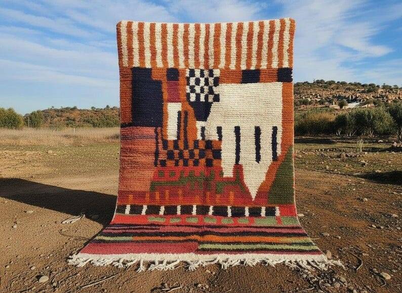 Multicoloured Moroccan Berber rug 300x200 cm – figurative pattern – handmade