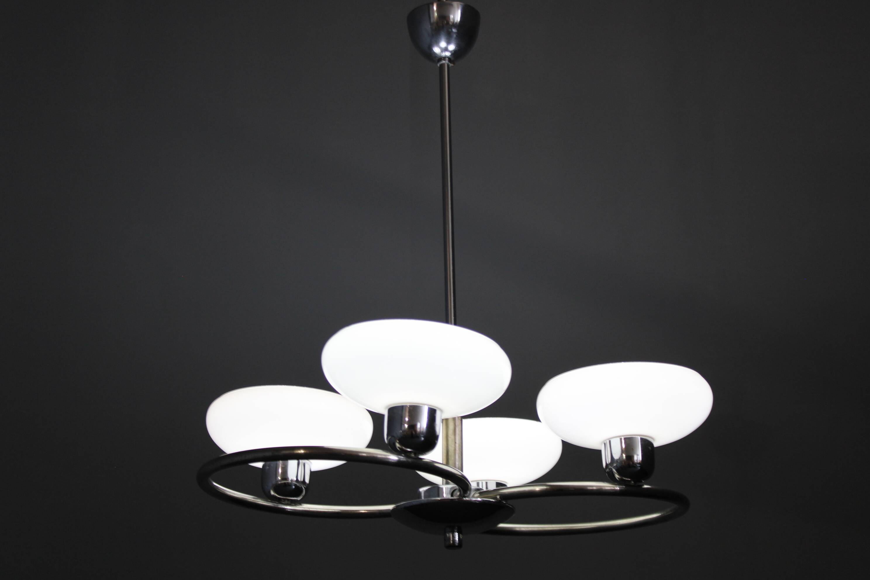 1950s Chrome and Glass Chandelier by Drukov, Czechoslovakia