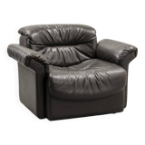 De Sede Black Smooth Leather Design Lounge Chair DS17. Swiss, 1970s