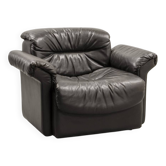 De Sede Black Smooth Leather Design Lounge Chair DS17. Swiss, 1970s