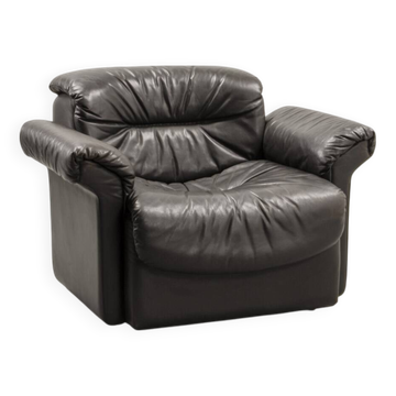 De Sede Black Smooth Leather Design Lounge Chair DS17. Swiss, 1970s