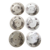 6 porcelain dessert plates with gold medals, exp 1867 1978, birds