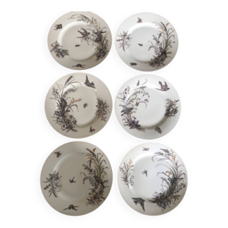 6 porcelain dessert plates with gold medals, exp 1867 1978, birds
