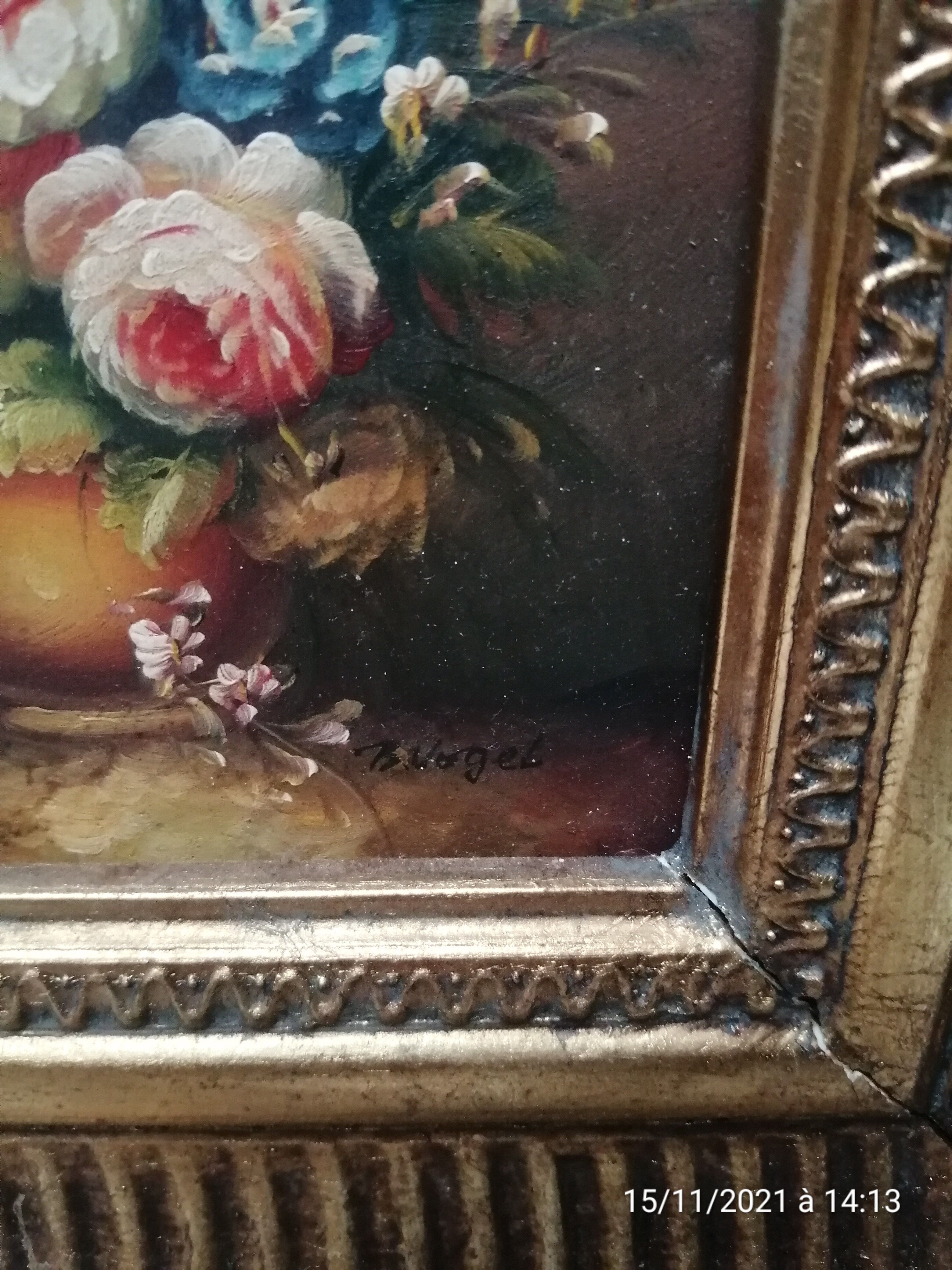 Tableau huile sur panneau Bouquet de B.Vogel