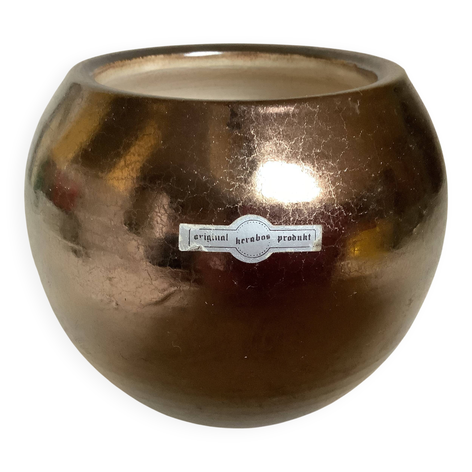 Small round vase, cracked golden ceramic.