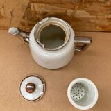 Antique aluminite teapot frugier white & silver ceramic vintage