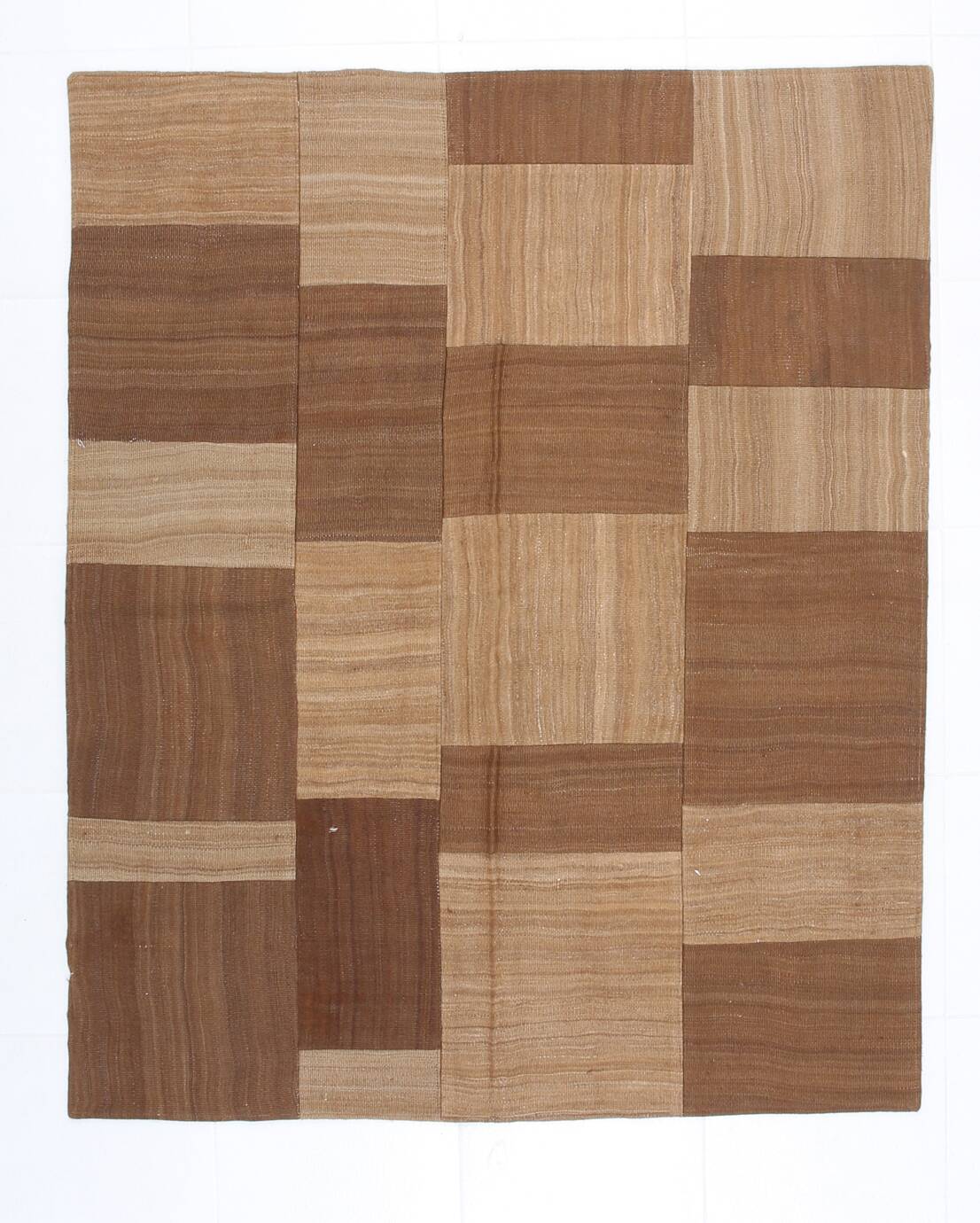 4x6 Checkered Pattern Camel Brown Vintage Kilim Rug, 140x172Cm