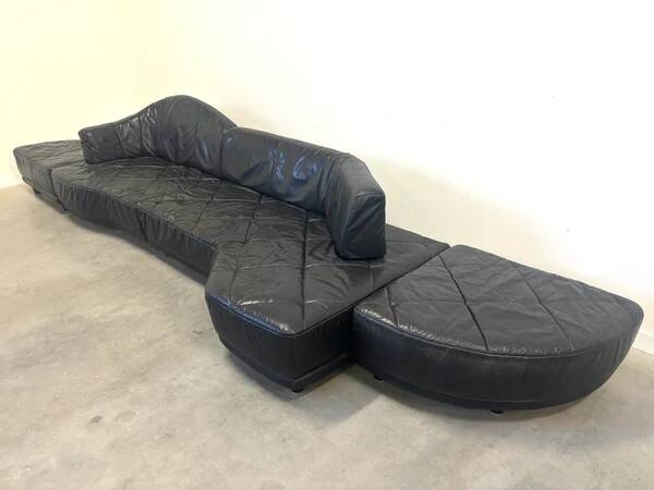 Canapé modulaire en cuir de mouton italien, design des années 1980