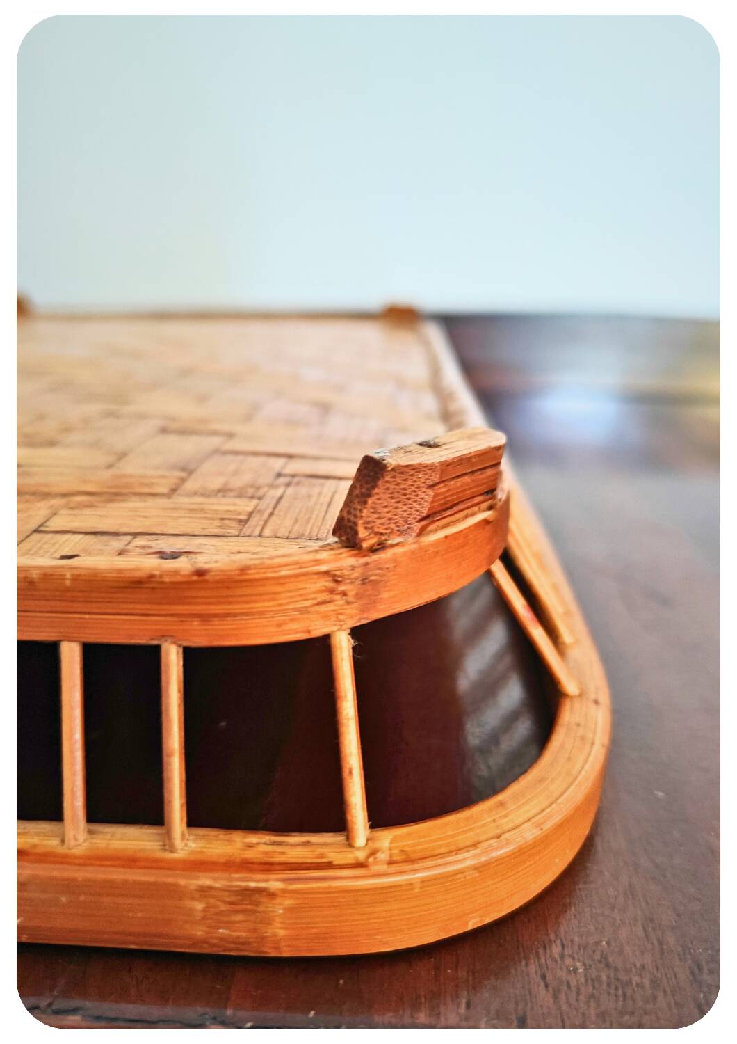 1960s Woven Bananaleaf & Rattan Serving Tray