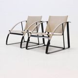 Set of 2 Post Modern Saddle Leather and Steel Armchairs 1970s