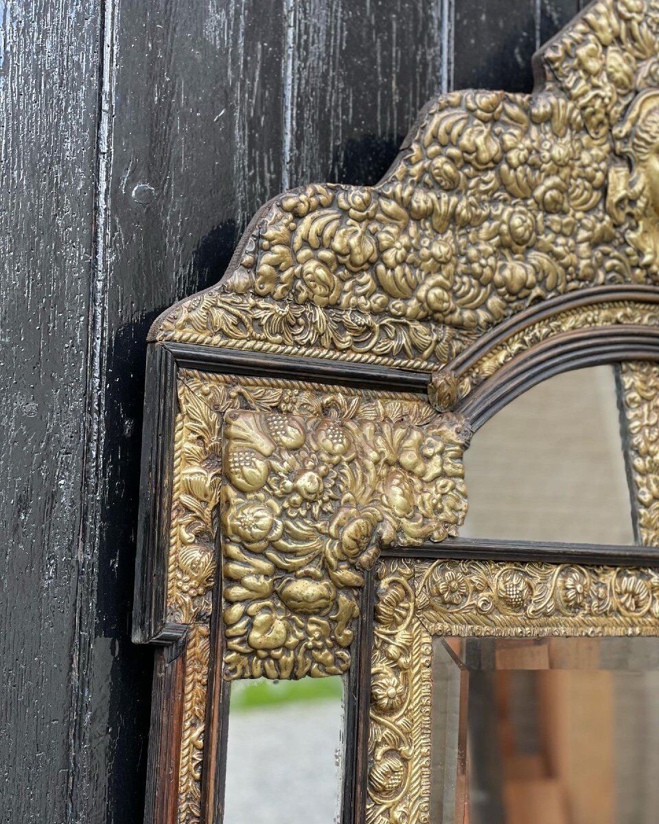 Brass and blackened wood mirror in Louis XVI style circa 1880.