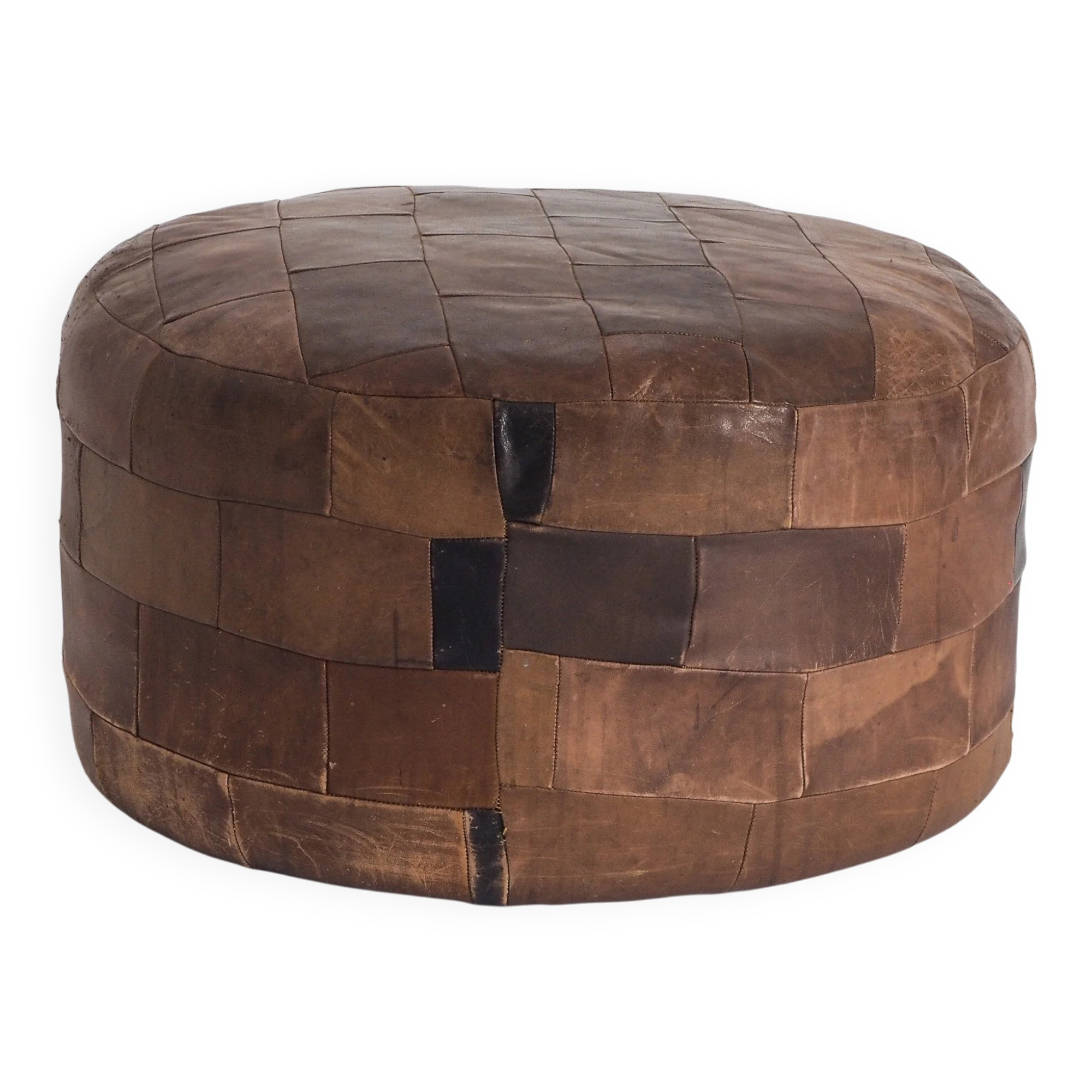 Vintage leather patchwork pouf