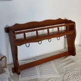 Vintage wooden wall shelf and hooks