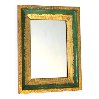 Miroir italien ancien en bois doré et vert