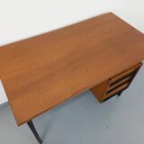 Vintage modernist desk in wood and black metal from the 60s
