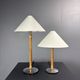 Set of 2 pencil reed rattan bamboo and chrome table lamps, 1980s