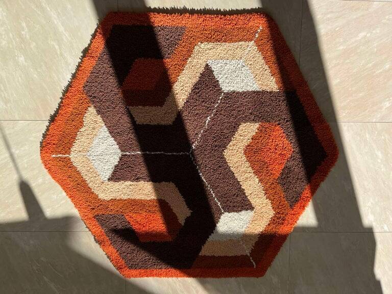 Midcentury Rare Carpet or Rug Hexagon, Denmark, 1960s