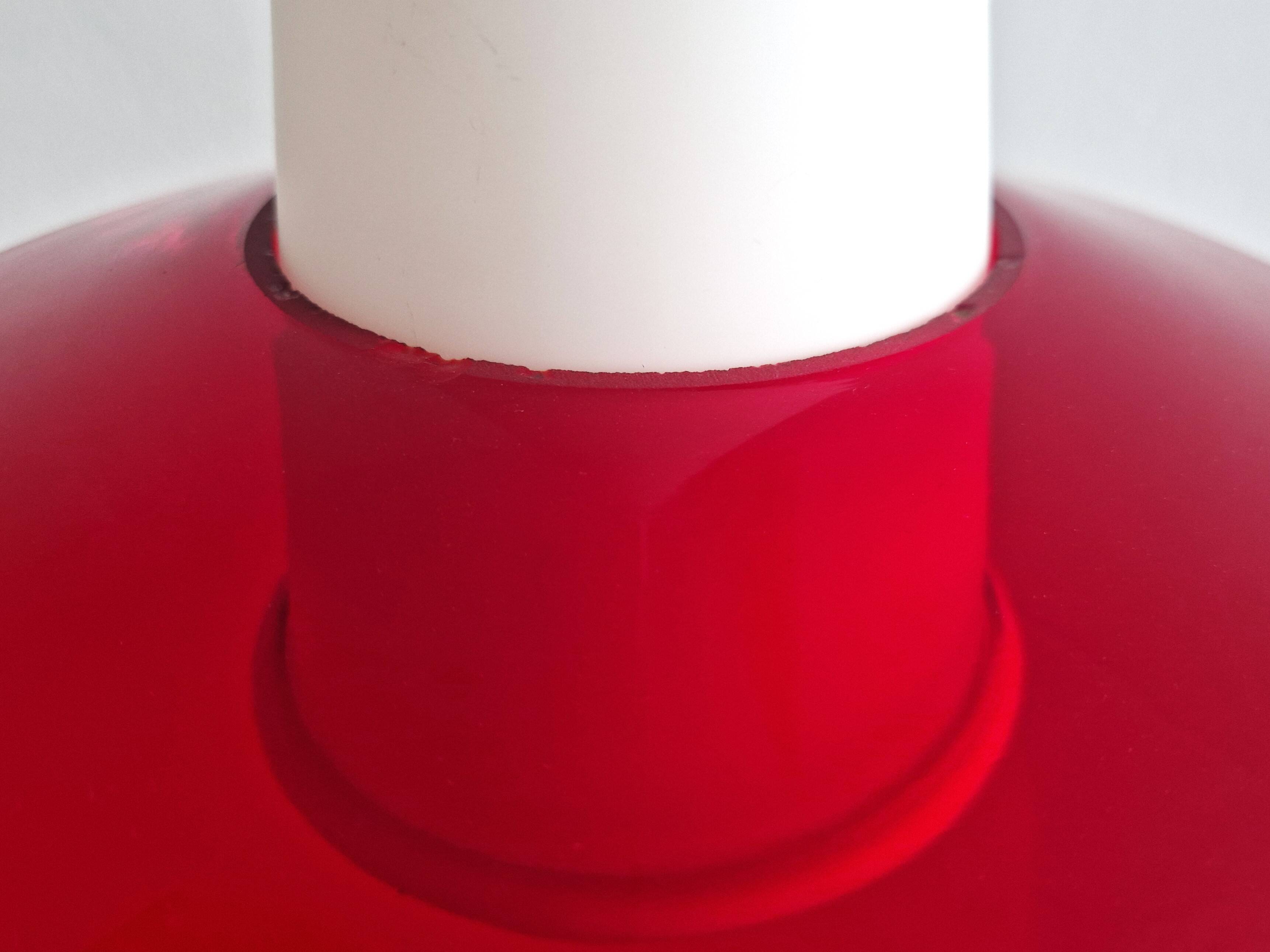 Red and opaline glass pendant lamp, 1960's