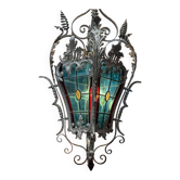 Lanterne en fer forgé et vitraux début XXème