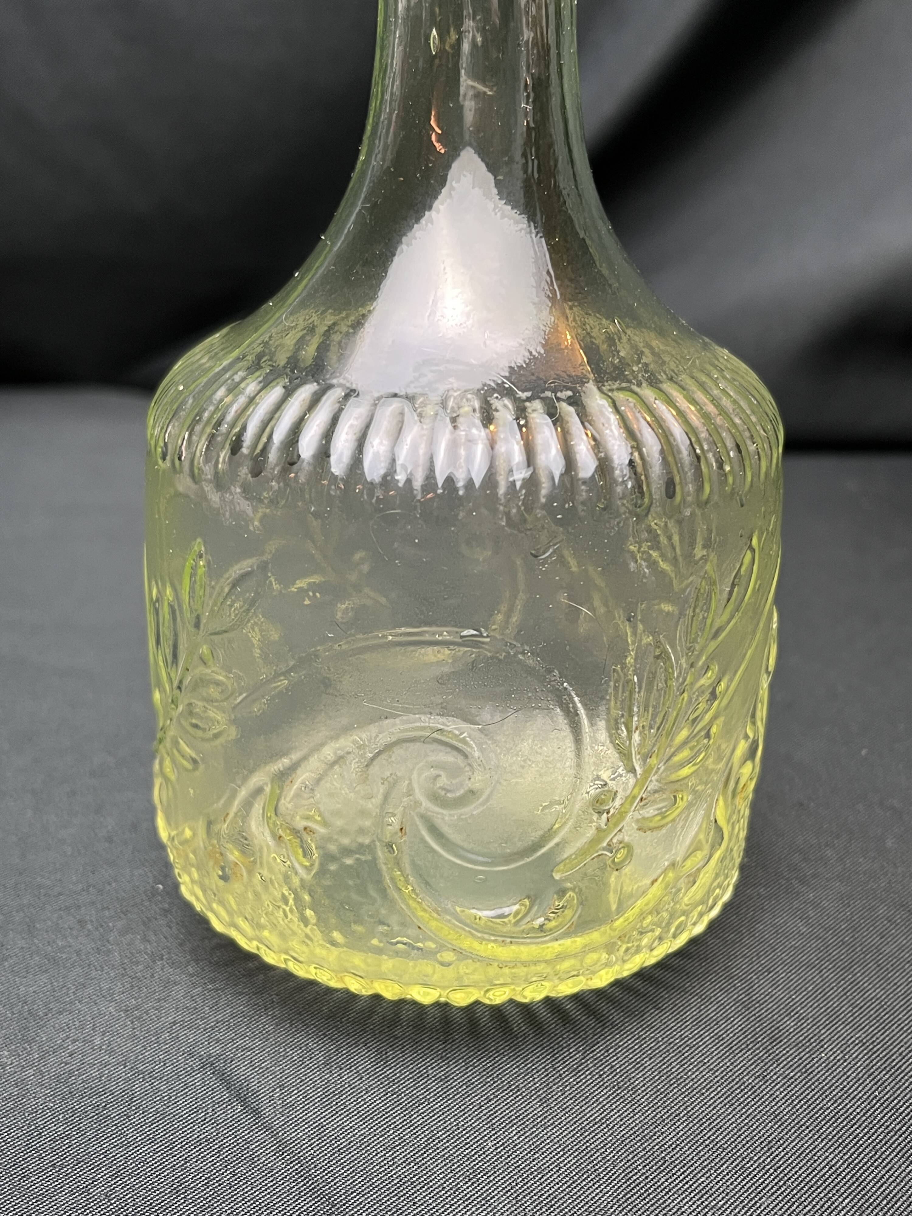 Antique uraline glass carafe bottle from the late 19th century