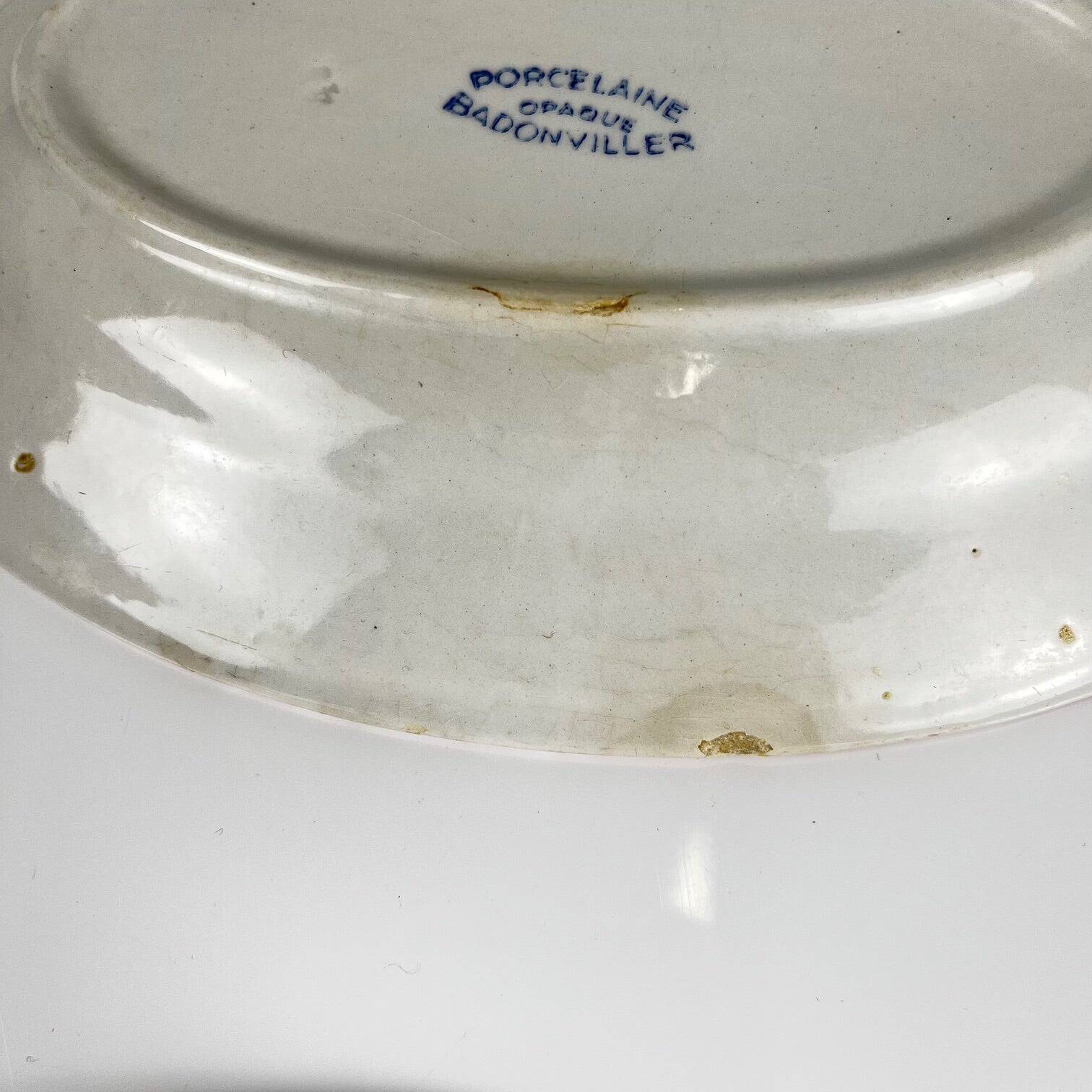 Pair of porcelain serving dishes, Badonviller, red flower, 1950