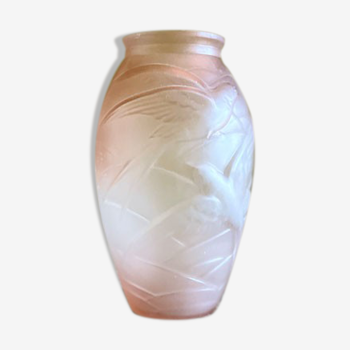 Pink Art Deco vase with birds, Souchon Neuvesel