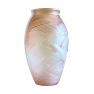Vase art déco rose aux oiseaux,