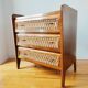 Vintage 1950 wood and rattan chest of drawers