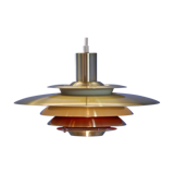 Danish XL hanging lamp in brass with orange / red accent, 1970s