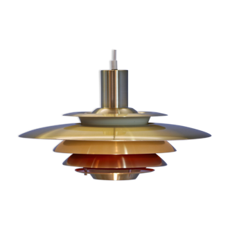 Suspension danoise XL en laiton avec accent orange /rouge, années 1970