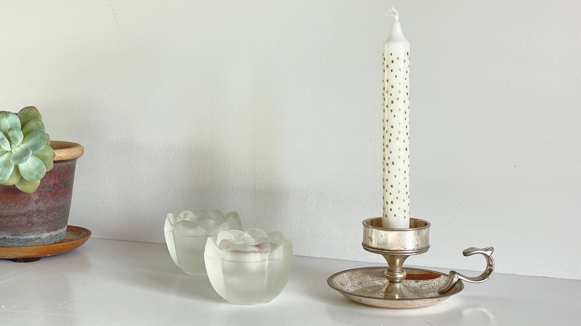 Vintage Silver Glass Candle Holder