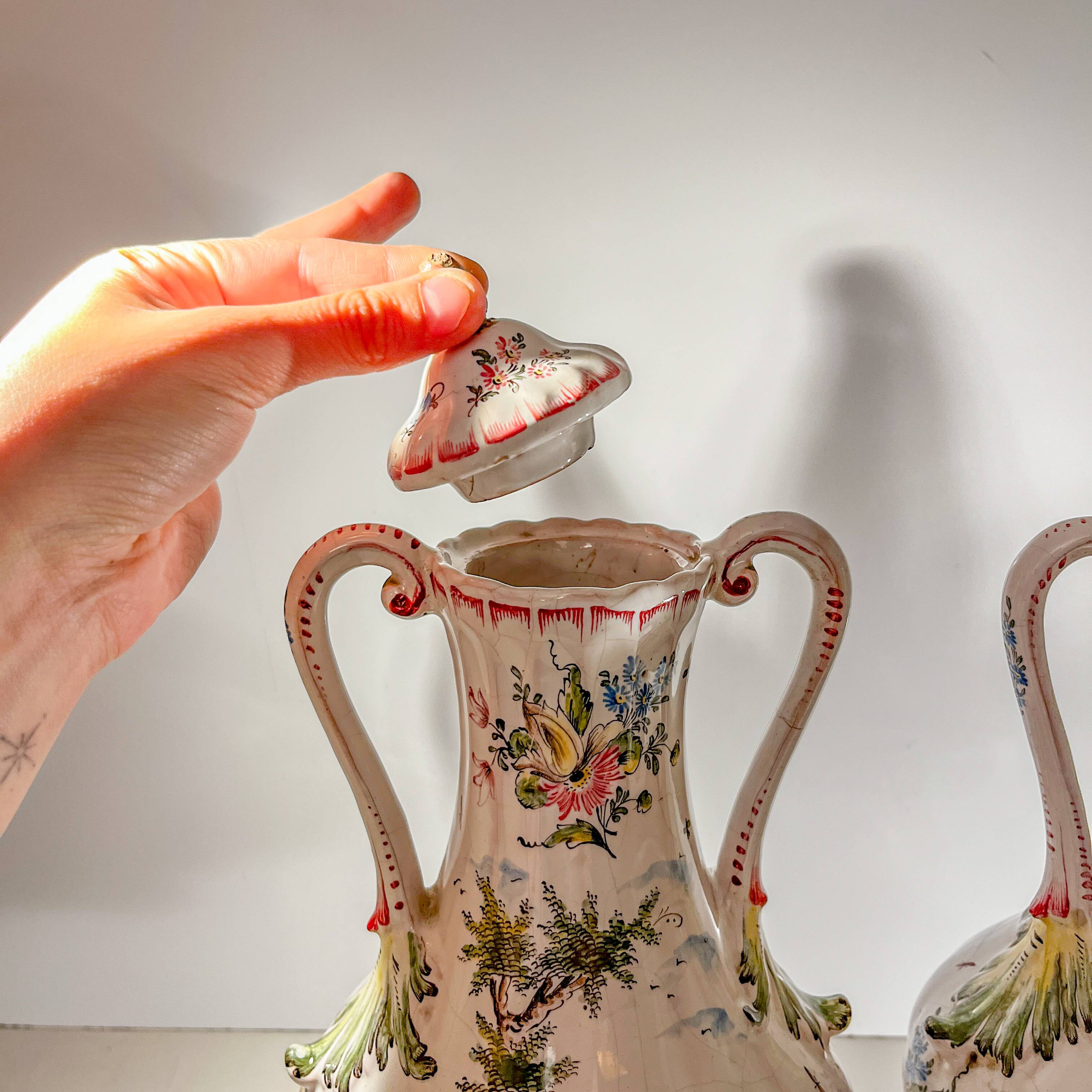 Pair of vases, Marseille earthenware factory, Joseph Gaspard Robert