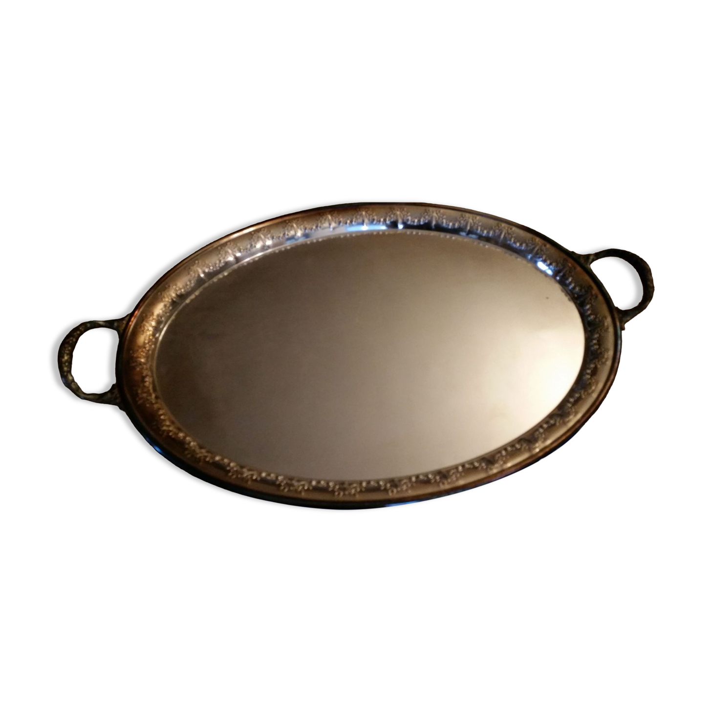 Oval silver metal tray