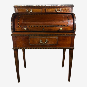 Louis XVI style cylinder desk inlaid