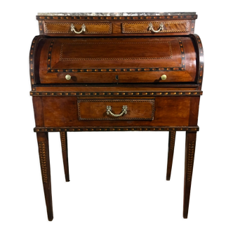 Louis XVI style cylinder desk inlaid