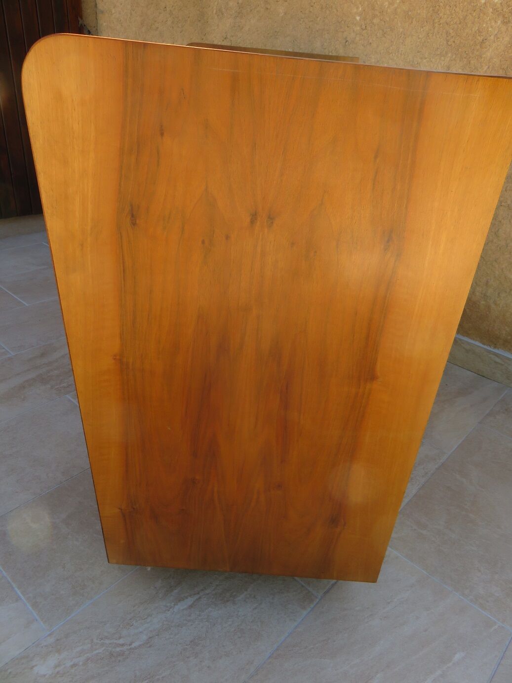 Teak chest of drawers and metal compass feet
