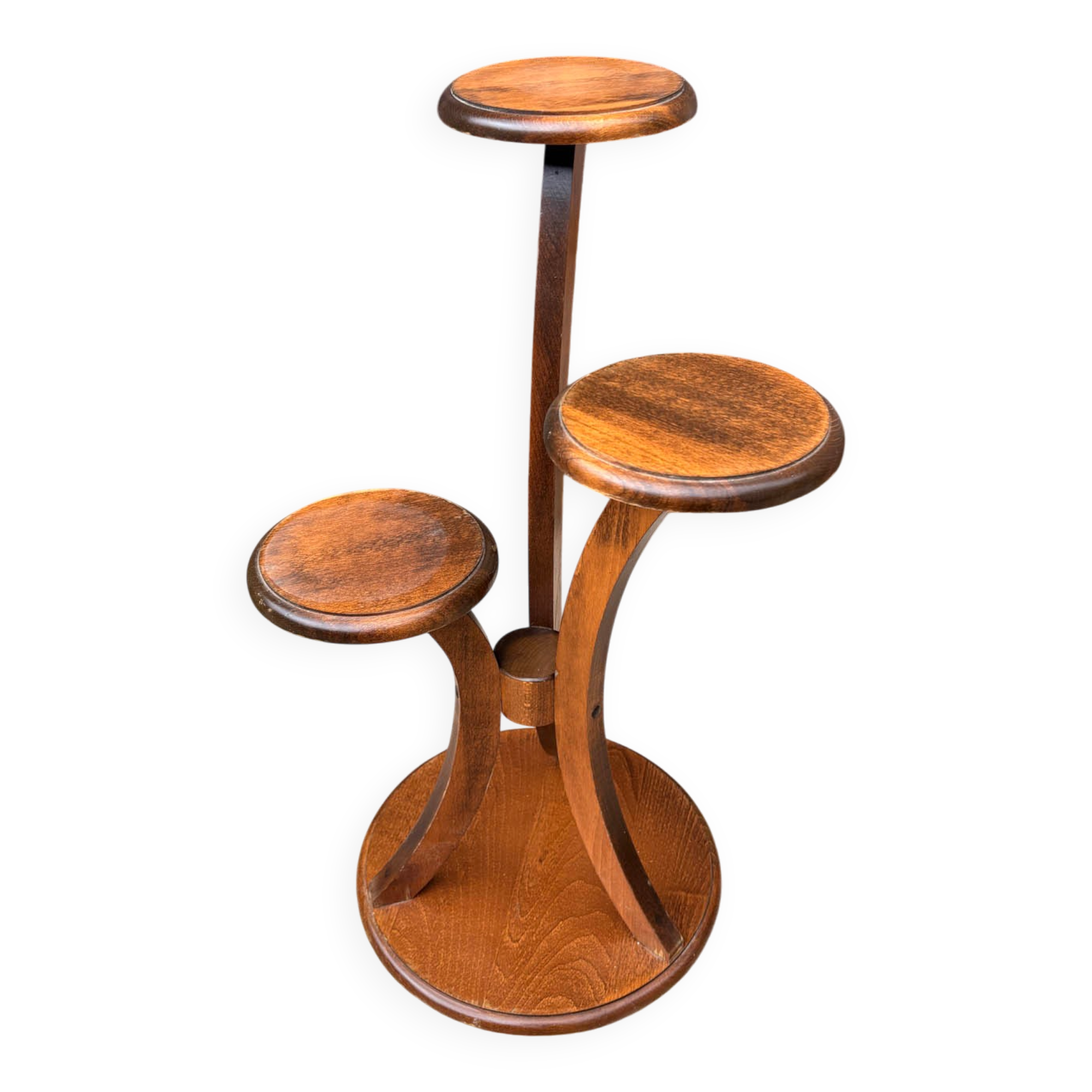 Art Deco plant stand guéridon with 3 tiers – curved oak, 1930s elegance