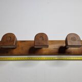 Vintage solid wood wall coat rack with three hooks 60 cm