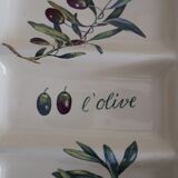 Plat de service 3 compartiments en céramique décor olives