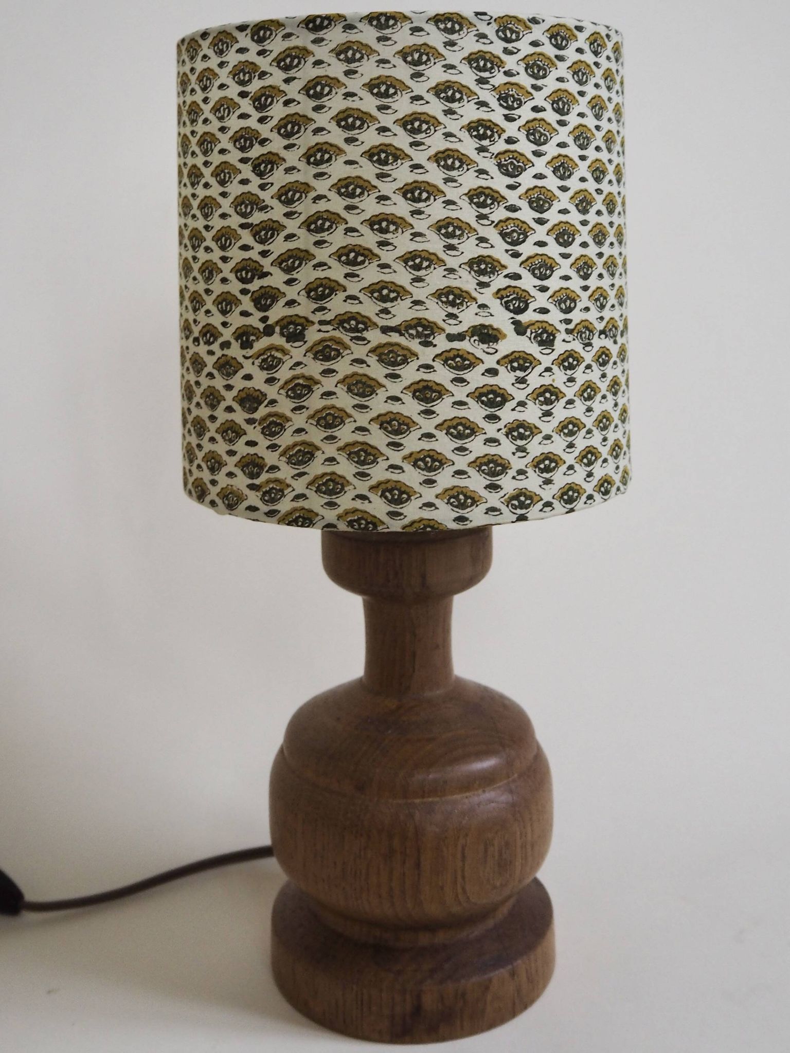 Wooden lamp with block print shade