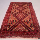 Vintage afghan village rug 138x85 cm, red, black