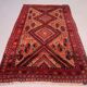 Vintage afghan village rug 138x85 cm, red, black