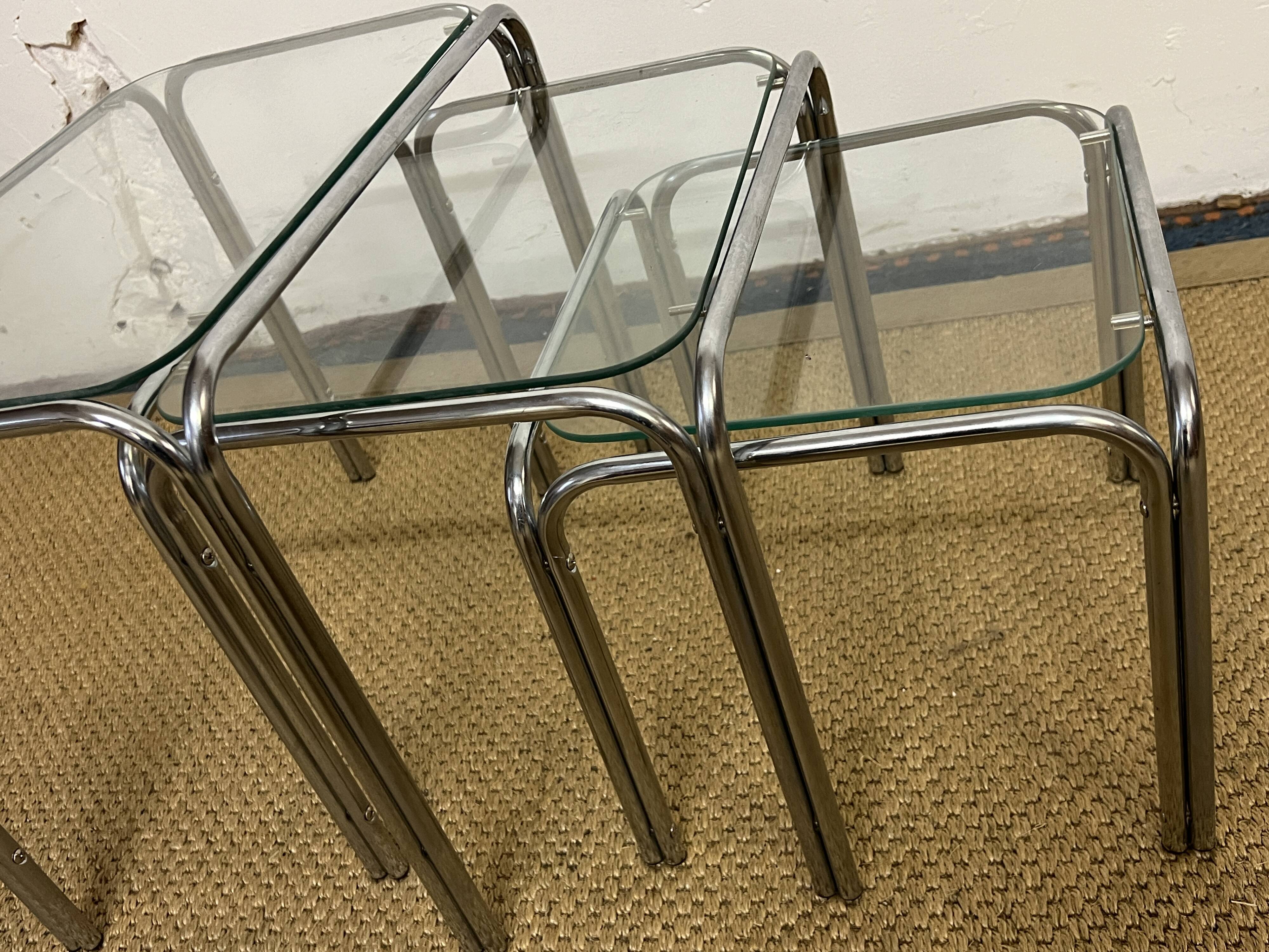 Vintage glass and chrome metal nesting tables