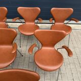 10x armchairs with arms, series 7 Butterfly Fritz Hansen by Arne Jacobsen in Cognac leather, in perfect condition.