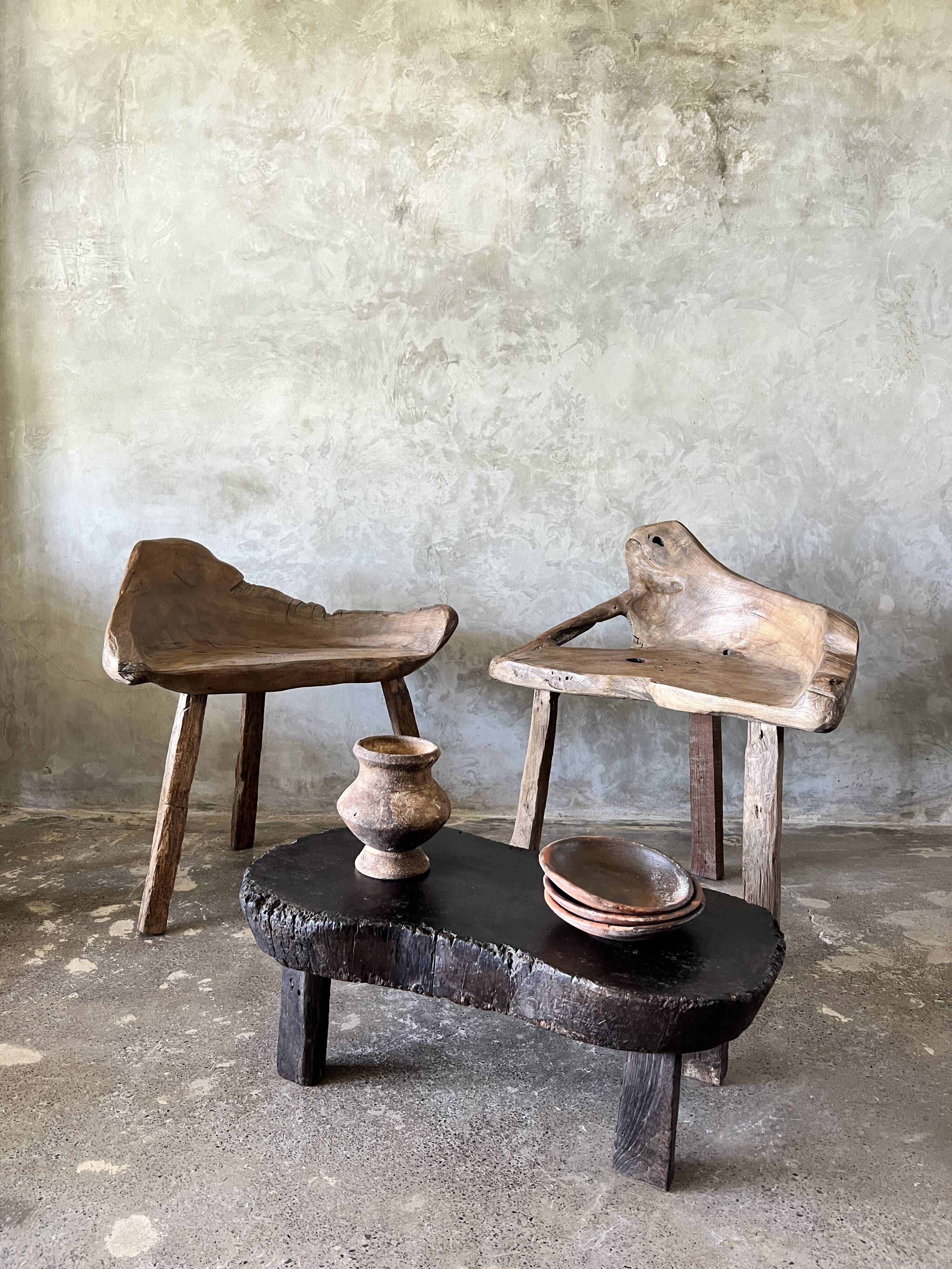Small old Asian wooden coffee table in Japanese style, kidney-shaped top