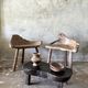 Small old Asian wooden coffee table in Japanese style, kidney-shaped top